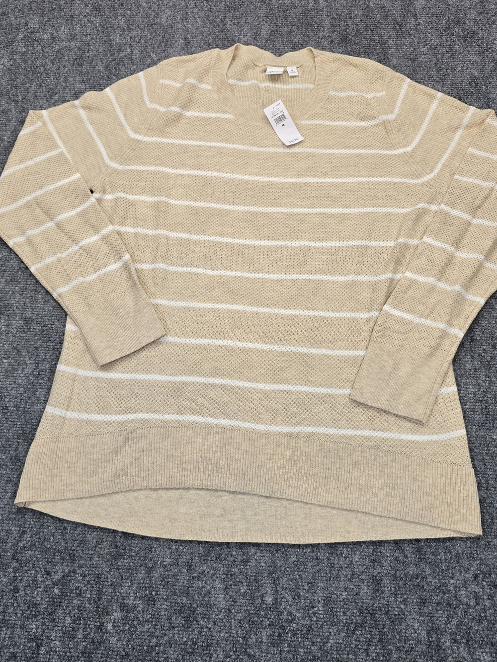 GAP NWT Striped Crewneck Sweater Womens M Beige White Lightweight Knit